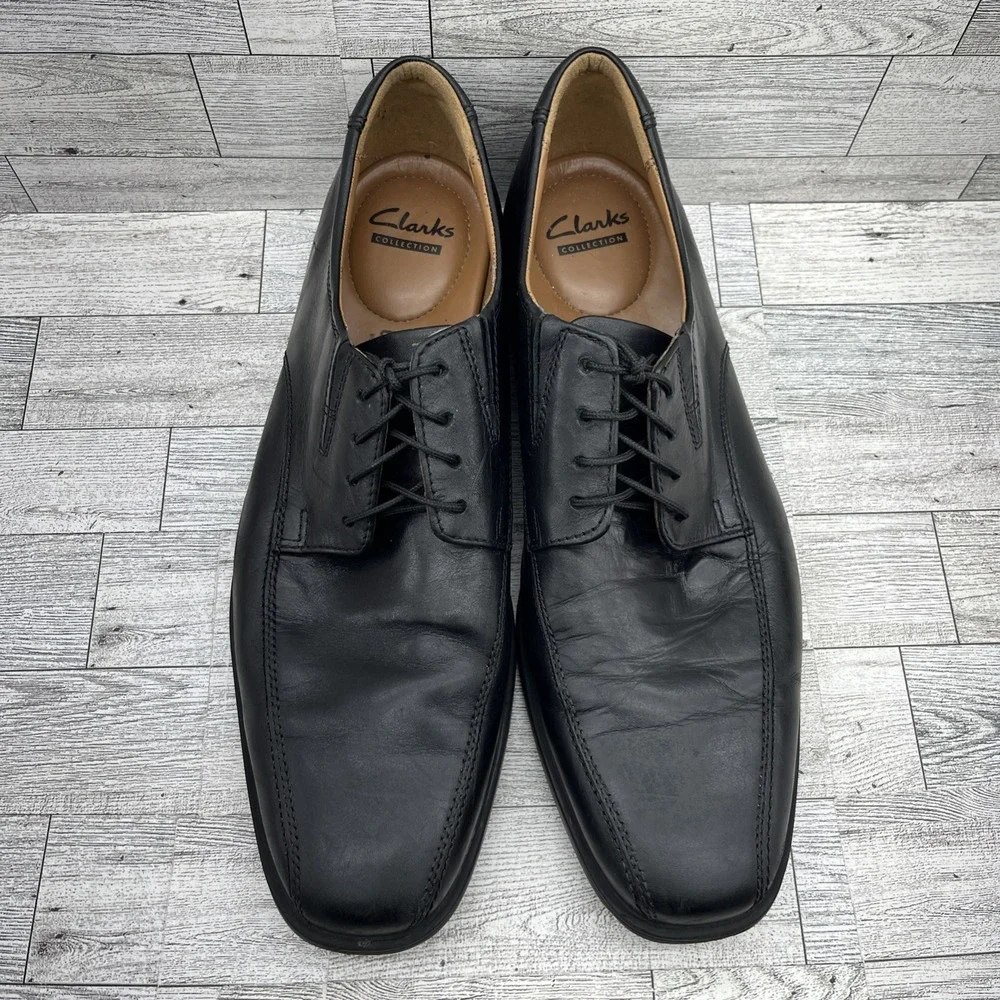 Clarks Tilden Walk Black Leather Oxford‎ Dress Shoes Men Size 11.5M